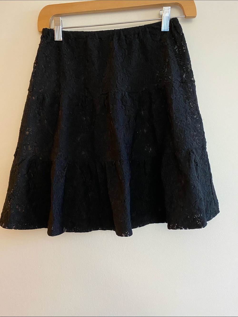 🎀3 for $25 ✨ Elegant Black Sheer Lace Mini Skirt with Flared Hem